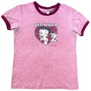 Vintage Betty Boop & her dog Red Distressed Character T-shirt Tee Women's Sz Med
